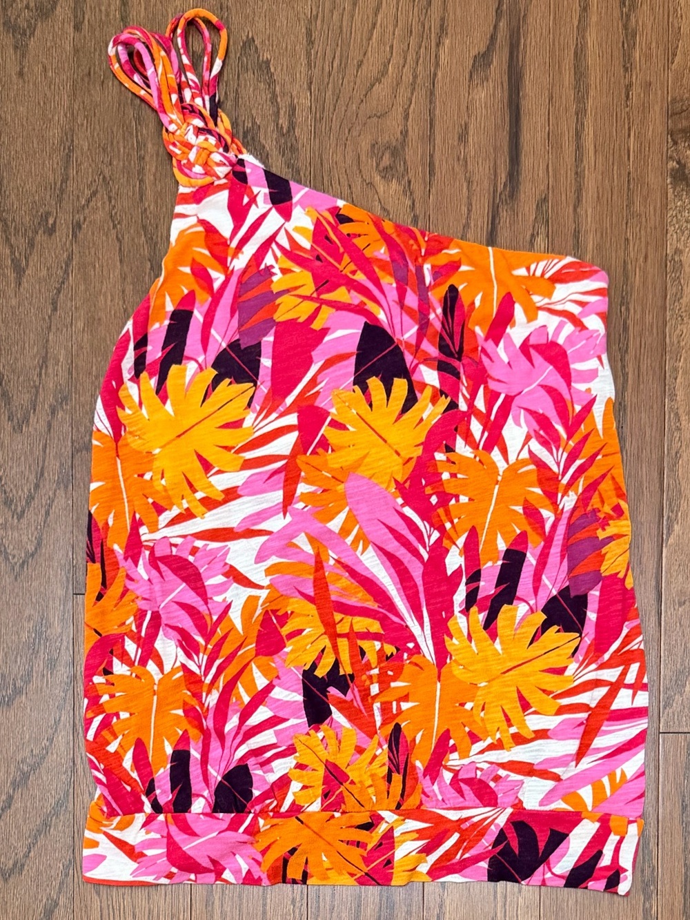 Express NWT One Shoulder Tank Top Pink Red Orange Tropical Hawaiian Print XS